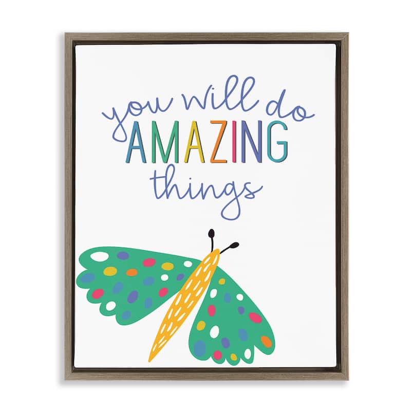 Stupell Amazing Things with Dragonfly Framed Floater Canvas Wall Art Design By Kim Allen - 25 x 31 - Brown