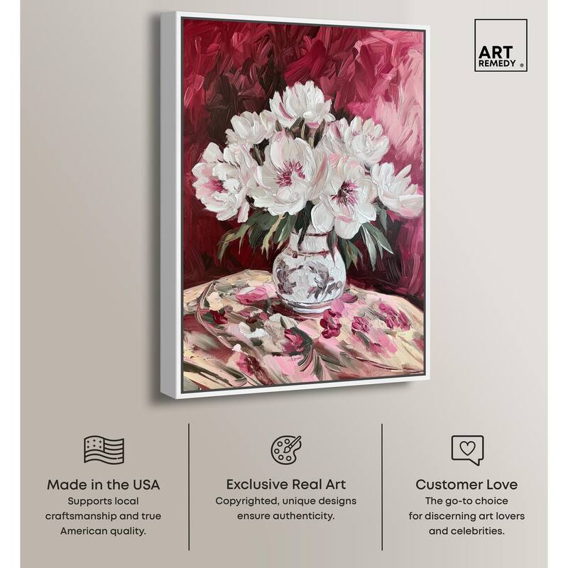 Peonies on Ruby Tide Canvas by Art Remedy