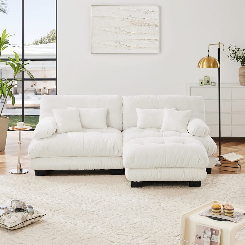 L Shaped Loveseat Sofa Chenille Sectional Couch with Lumbar Pillows