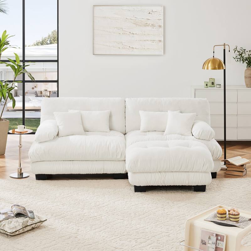 Rossetta Exquisite Stylish Design Chenille Cloud Look Couch Sectional Wide Arm Sofa with Convertible Ottoman and Pillows
