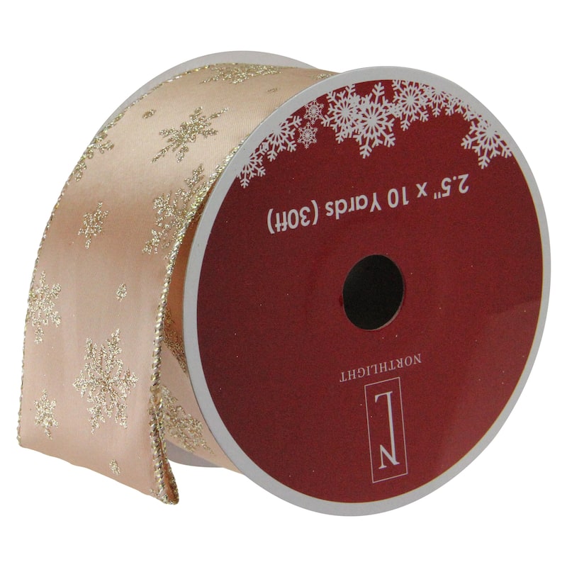 Gold Snowflakes Christmas Wired Craft Ribbon 2.5" x 10 Yards