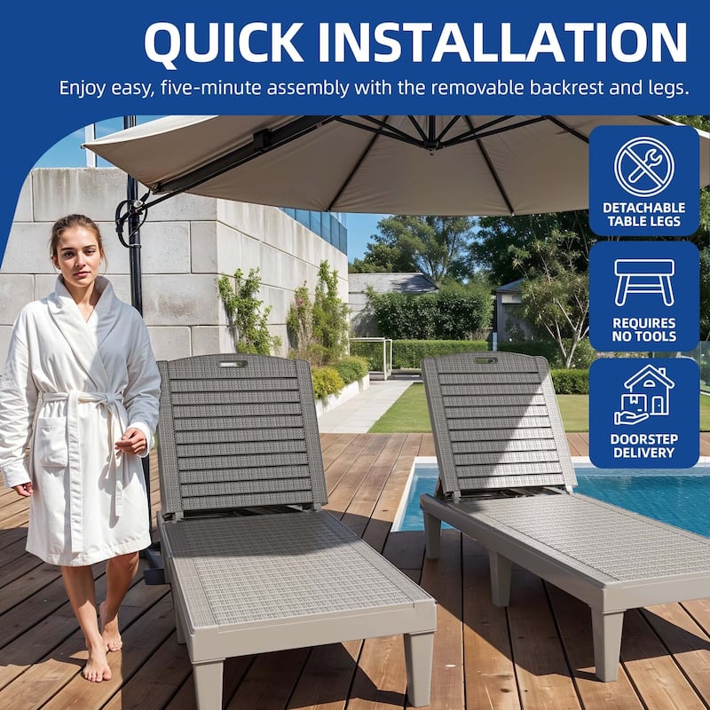 Outdoor Chaise Lounge Chairs (Set of 2) with Adjustable Backrest