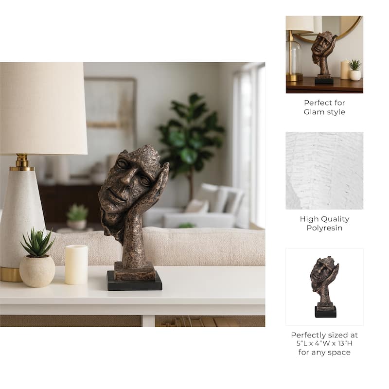 5"Lx4"Wx13"H Bronze Resin Sleepy Head Sculpture, Decorative Figurine for Office, Living Room, or Bedroom Decor, Unique