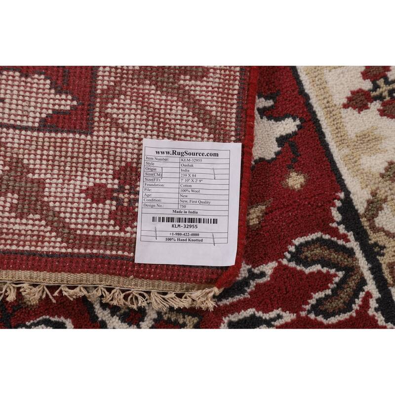 Red & Ivory Oushak Indian Runner Rug Hand-Knotted Wool Carpet - 2'9"x 7'10"