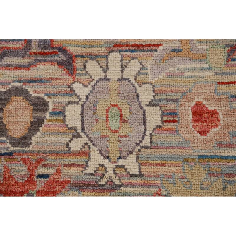 Hand Knotted Oriental 100% Wool Carpet Transitional Floral Multi-Colored Oushak Runner Rug - 9' 3'' X 2' 5''
