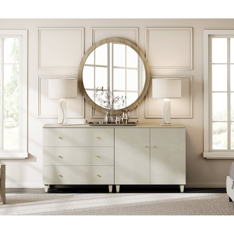 Wood Dresser with 3 Drawers and 1 Cabinet for Bedroom, 71" Wide - Beige