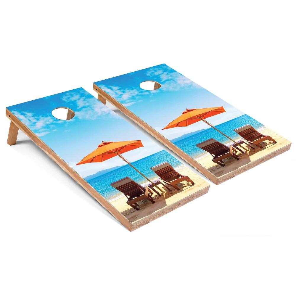 Solid Wood Cornhole Boards - Beach Umbrella Design