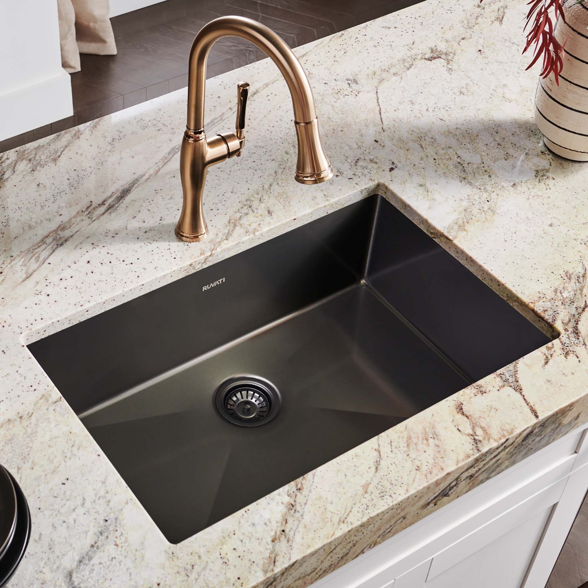 Ruvati 33 inch Undermount Gunmetal Black Stainless Steel Kitchen Sink 16 Gauge Single Bowl 8 x 11