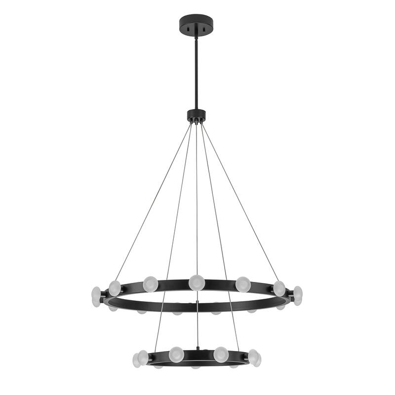 Rezz Black LED Wagon Wheel Two-Tier Round Large Chandelier - 33.86 in. W x 42.52 in. H x 33.86 in. D