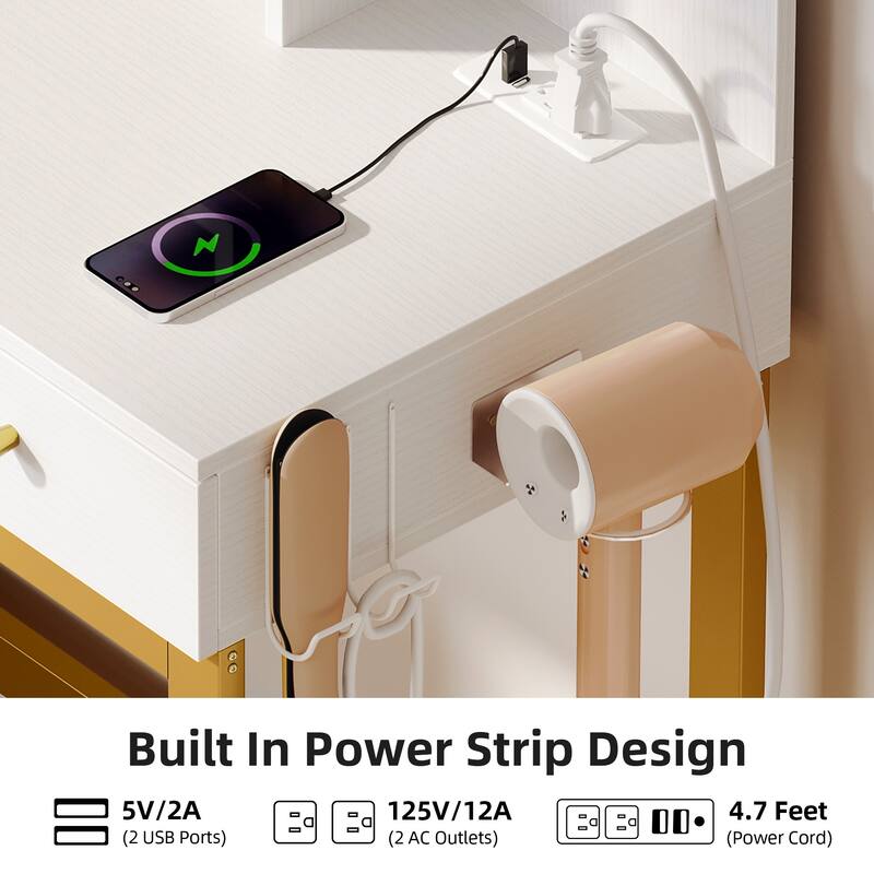 Moasis 3 Drawers Vanity Desk with Mirror Lights and Hidden Storage Shelves