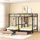 preview thumbnail 1 of 24, Full Over Twin & Twin Triple Bunk Bed with Drawers, Multi-Functional Metal Frame Bed with Desks and Shelves in the Middle Black - Full