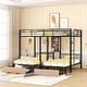 preview thumbnail 14 of 25, Full Over Twin & Twin Triple Bunk Bed with Drawers, Multi-Functional Metal Frame Bed with desks and Shelves in The Middle