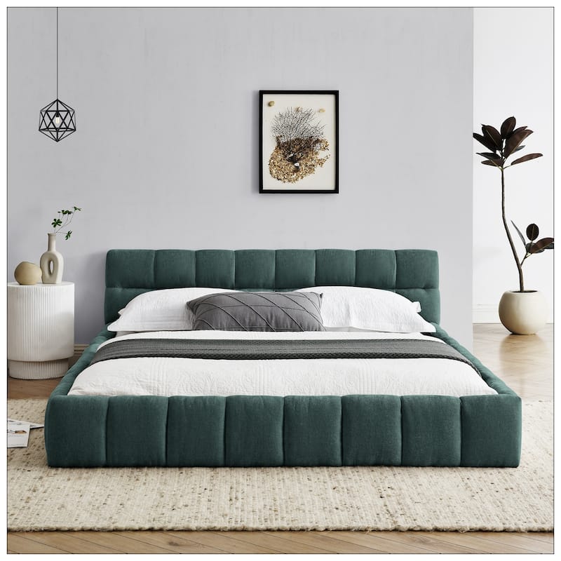 Queen Size Upholstered Bed Frame with Thick Fabric