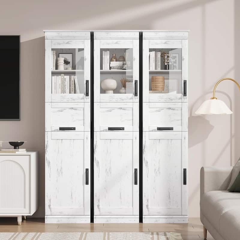 Tall Bathroom Cabinet, Freestanding Storage Cabinet with Glass Doors