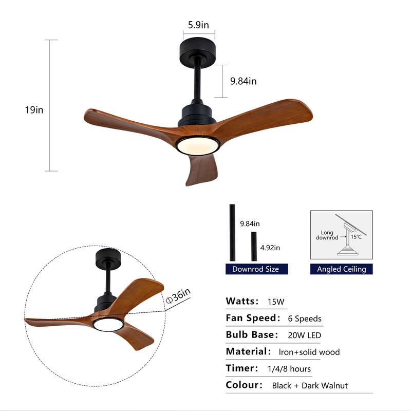 36" Ceiling Fan Light with 6-Speed Remote Control Reversible DC Motor