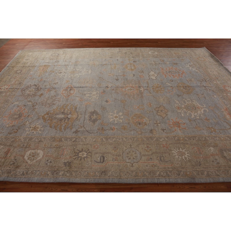 Hand Knotted Oriental 100% Wool Carpet Transitional All-Over Greys & Charcoal Oushak Area Rug - 11' 10'' X 8' 10''
