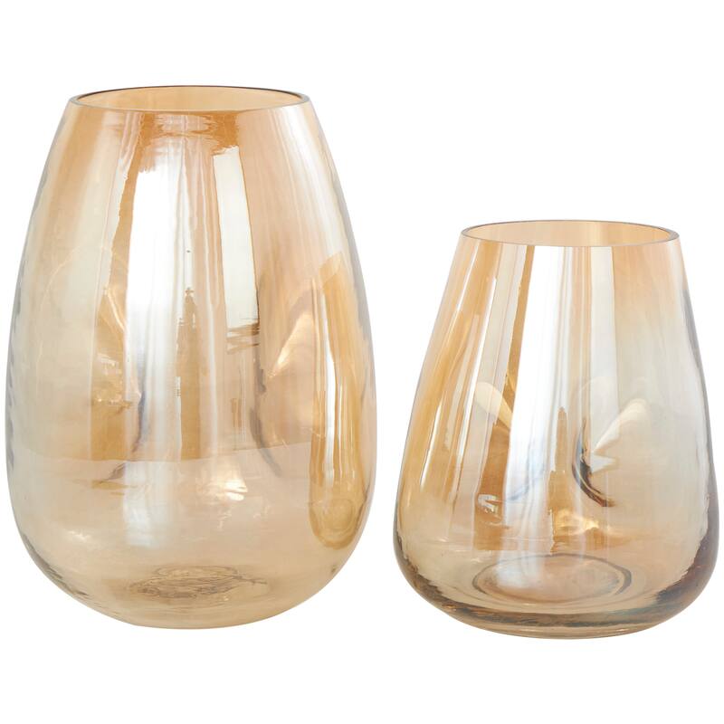 Gold Glass Concaved Iridescent Decorative Vase (Set of 2)
