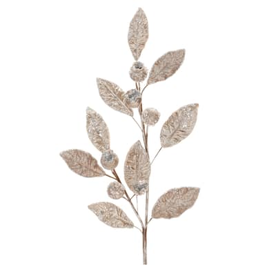 Beaded Silver Leaf Stem (Set of 2) - N/A