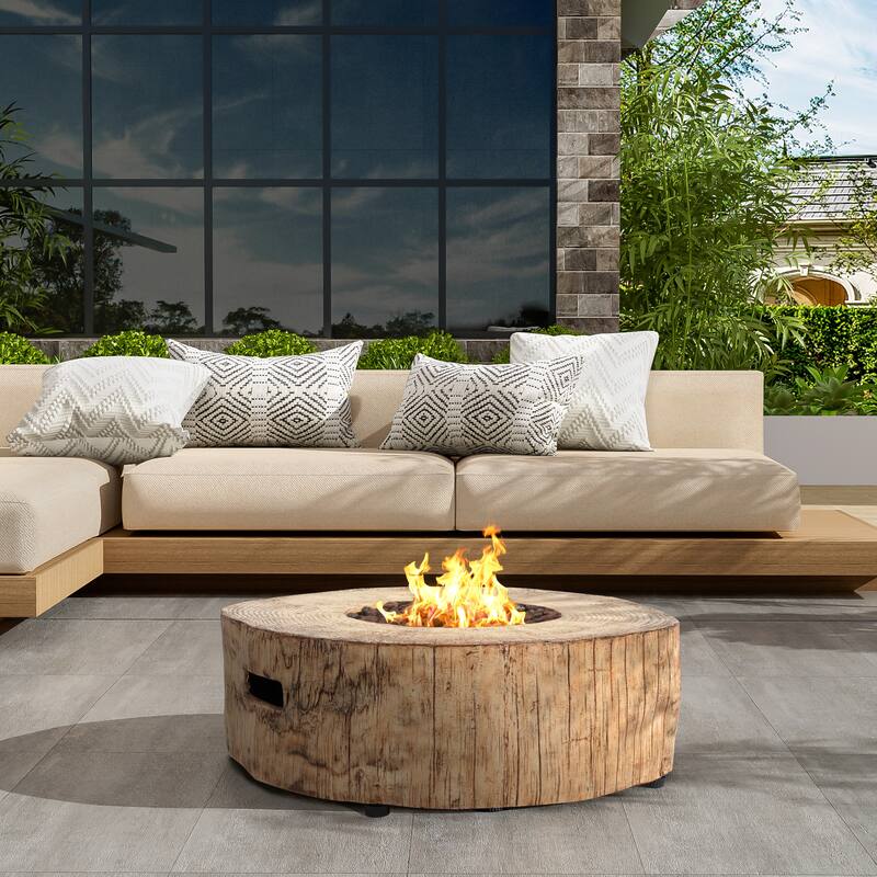 Christopher Knight Home - Weston Outdoor Fire Pit and Side Table Set with Rustic Wood Pattern and Sturdy MGO Build - Brown/Fire Pit (No Tank Holder)