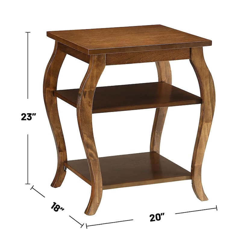 Square Top End Table with 2 Shelves, Walnut