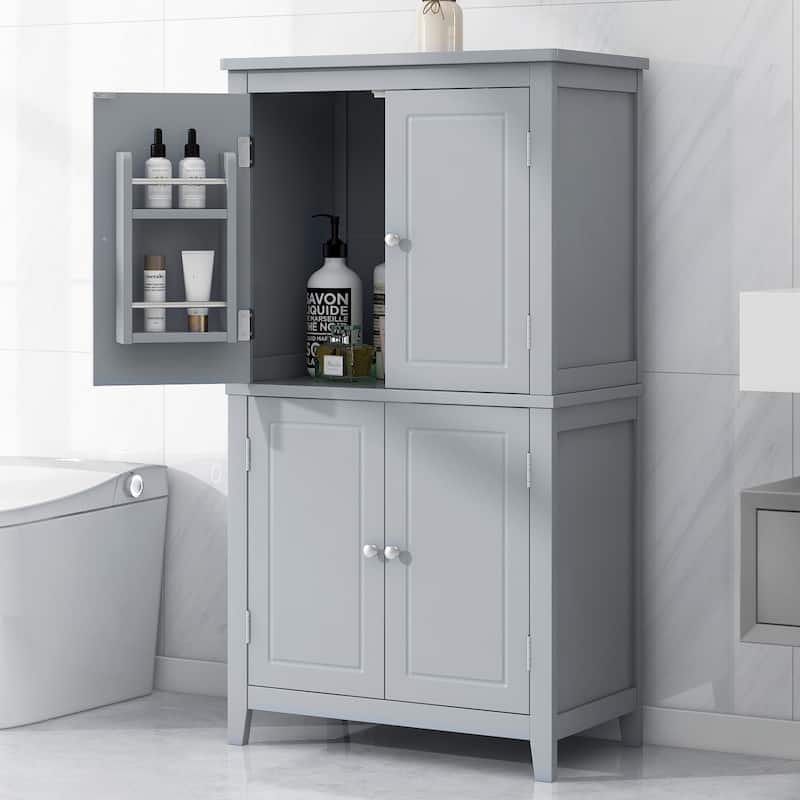 Large Bathroom Waterproof Storage Cabinet with 4 Doors, Shelf