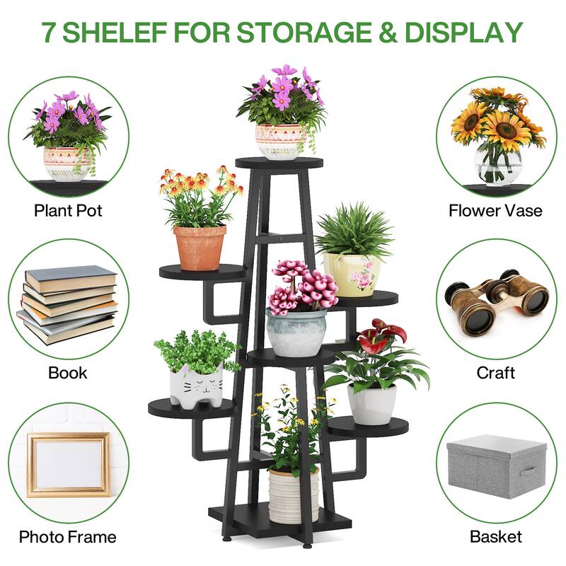 7 Tier Plant Stand Indoor, Tall Plant Shelf for Multiple Plants, Wooden Corner Plant Pots Holder Rack Flower Stand Shelf