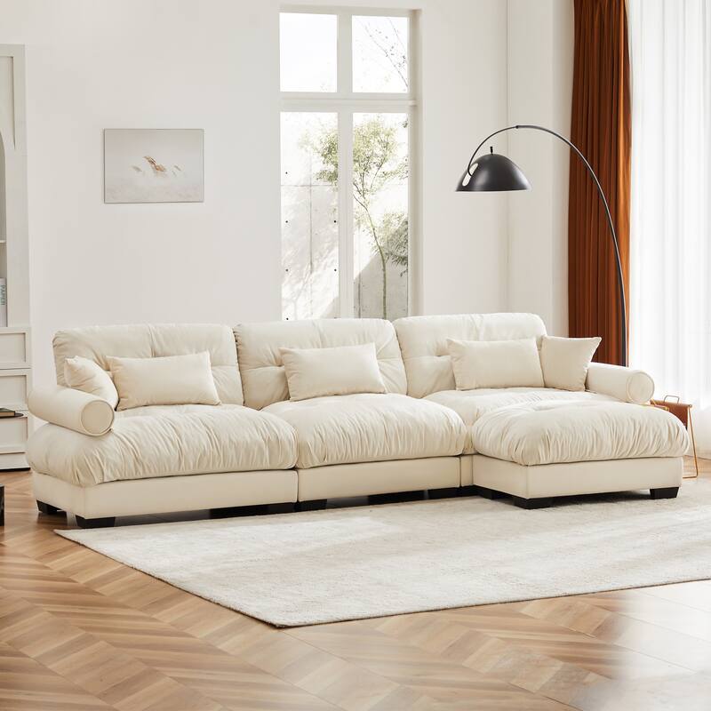 130" Velvet Oversized Modular Sectional Sofa with Ottoman & Cloud Cushions