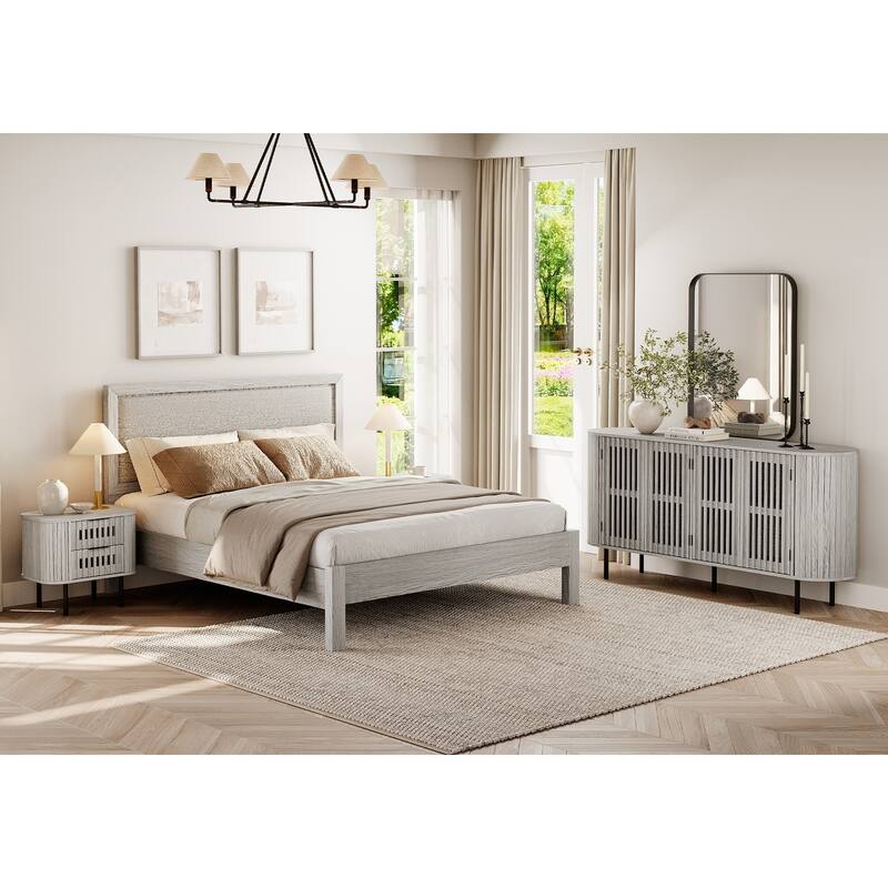 WAMPAT 3 Piece Fluted Buffet Cabinet and Nightstand