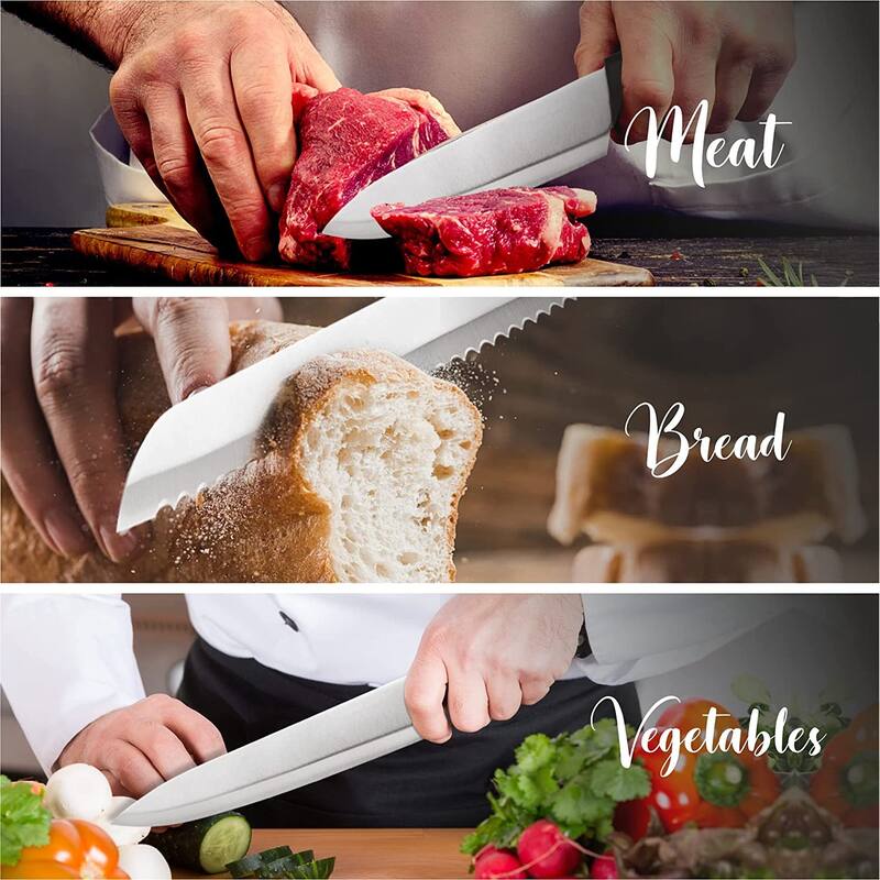 Cheer Collection Chef Knife Set (7 Piece) with Rotating Stand