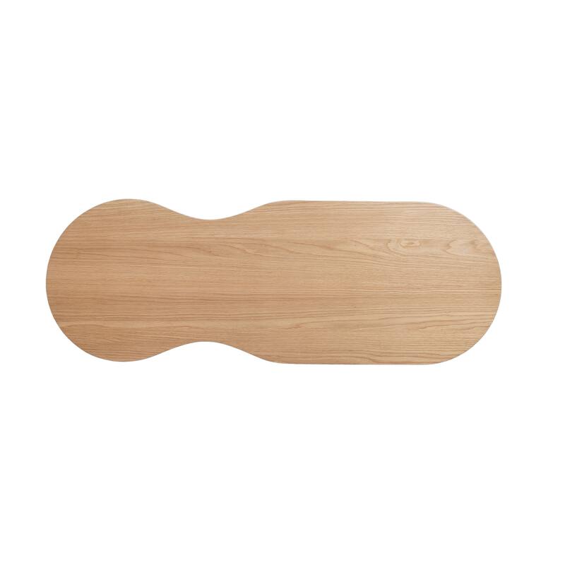 Oak Wood Veneer and Rubberwood Coffee Table with Shelf