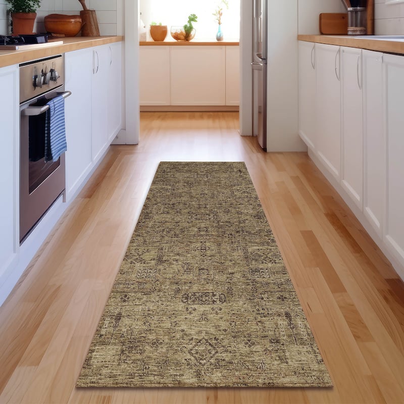 Premium Washable Super Soft Vintage Traditional Mayfield Rug - Mocha - 2' 3" x 7' 6"