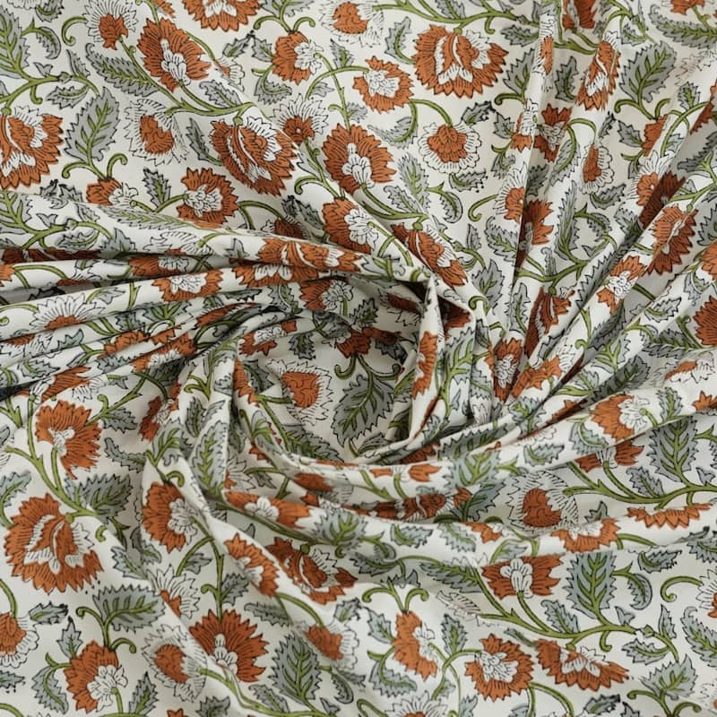 Fabdivine Cotton Hand Block Floral Flat Sheet Bed Room Home Décor Accent Gift