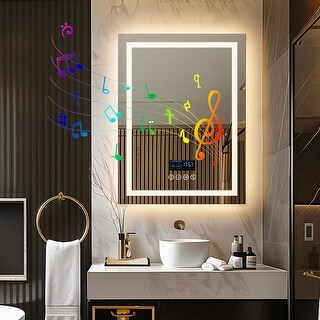 Smart LED Lighted Bathroom Mirror with Bluetooth Speaker Dual LED Light Defog for Square Round Rectangle Wall Mirror