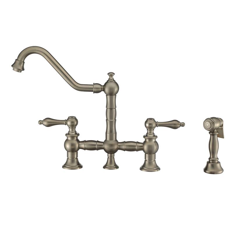 Whitehaus Vintage III Plus Bridge Faucet with Long Traditional Swivel Spout - Brushed Nickel