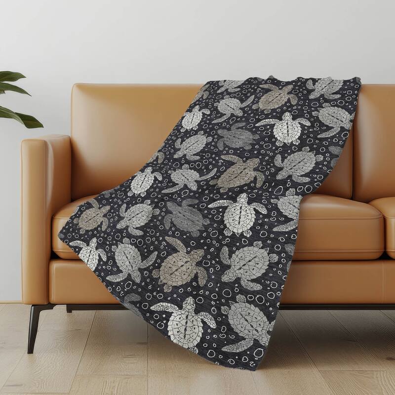 Premium Machine Washable ASB192 Turtle Sherpa Throw Blanket - Midnight - 4'2" x 5'10"