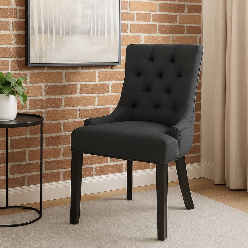 Chen Dining Chair Set of 2, Upholstered Tufted Backrest, Gray Fabric