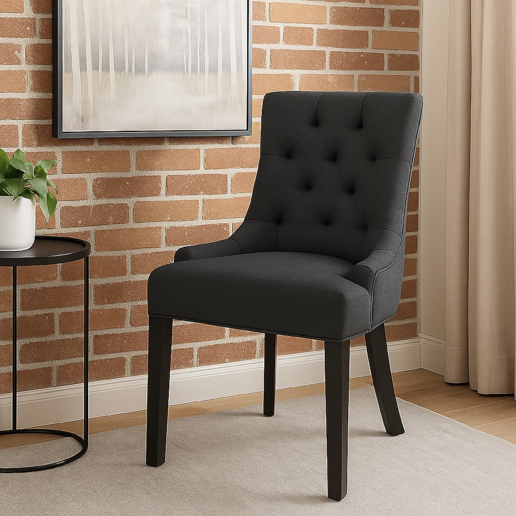 Chen Dining Chair Set of 2, Upholstered Tufted Backrest, Gray Fabric