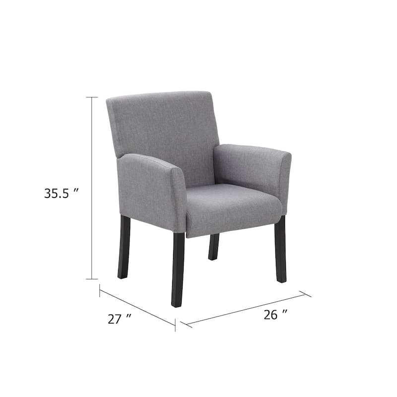 Nick Guest Armchair, Medium Gray Linen, Wood Frame Lumbar Support