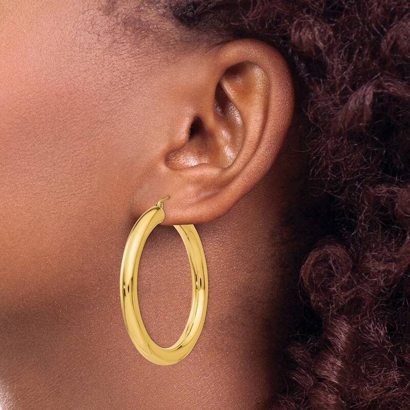 Curata 10k Yellow Gold 5mm Polished Lightweight Large Hoop Earrings - 30mm 35mm 40mm 45mm 50mm - 45mm