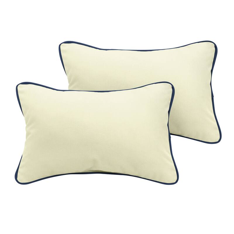Sunbrella Canvas Natural/ Canvas Navy Indoor/ Outdoor Pillow Set - 12 in x 24 in