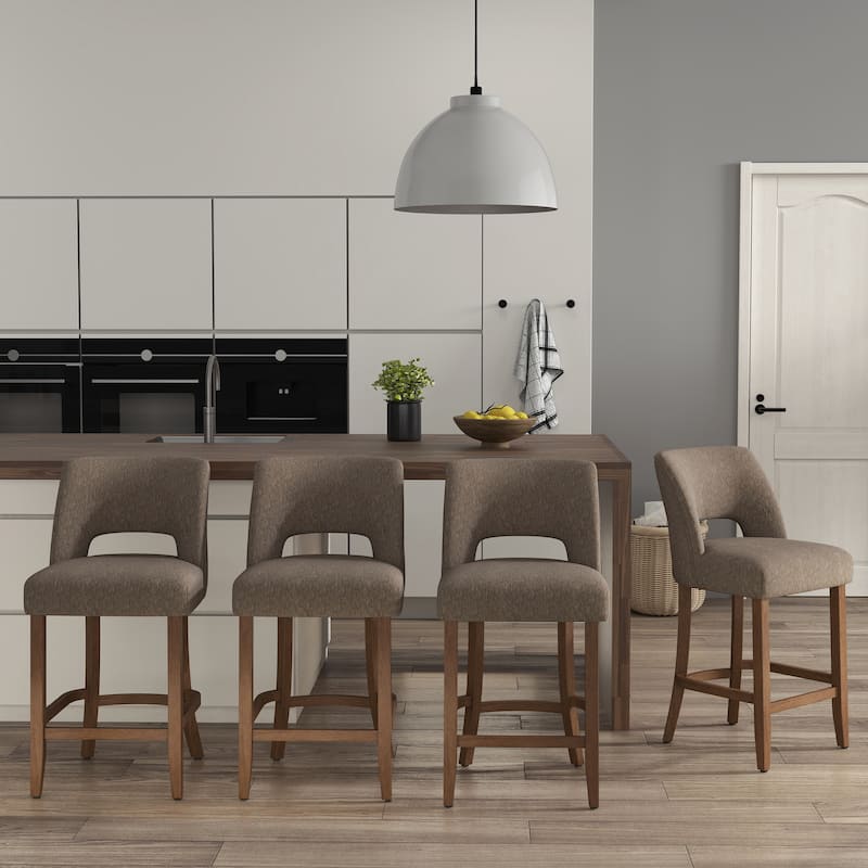 Set of 2/4/6,Upholstered Counter Height Bar Stools,Modern Counter Stools with Wood Legs for Kitchen Island Dining Room Bar - Brown - Set of 4