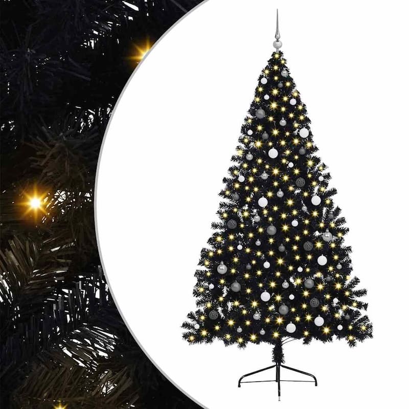vidaXL Artificial Pre-lit Christmas Tree with 300 LEDs Black 94.5" PVC - 94.5