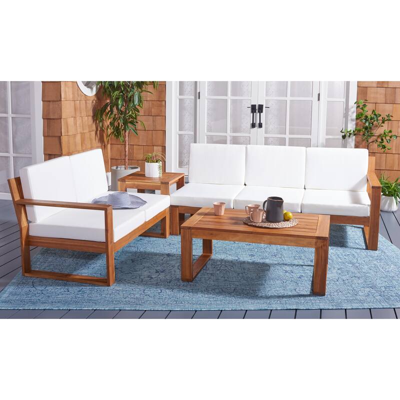 SAFAVIEH Outdoor Undis 4-Piece Outdoor Set - 30W x 28D x 49H - Natural / Beige