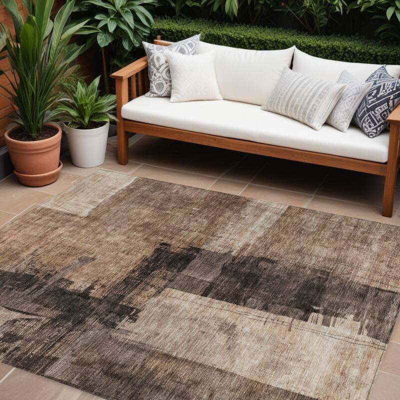 HomeRoots Abstract Transitional Rectangle Outdoor Rug - 10' X 14'