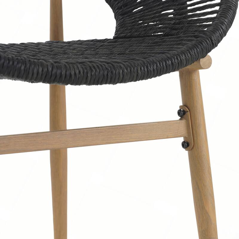Outdoor Wicker Papasan Style Dining Chair with Beige Cushion, Set of 2