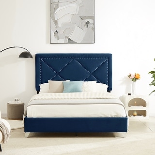 Curated visual reference: Visual Reference: Blue Modern Velvet Platform Bed Stylish Design Queen