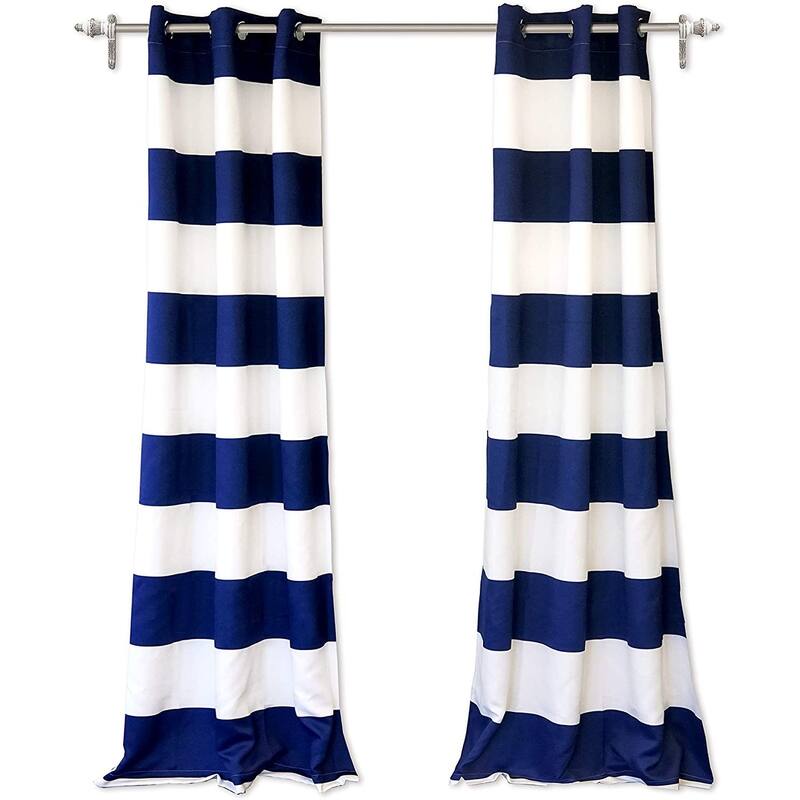 DriftAway Mia Woven Stripe 100% Blackout Thermal Insulated Window Curtain - 42" width x 84 " length - Navy