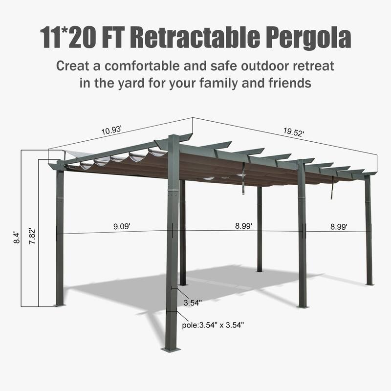 11 X 20 FT Outdoor Living Outdoor Retractable Pergola