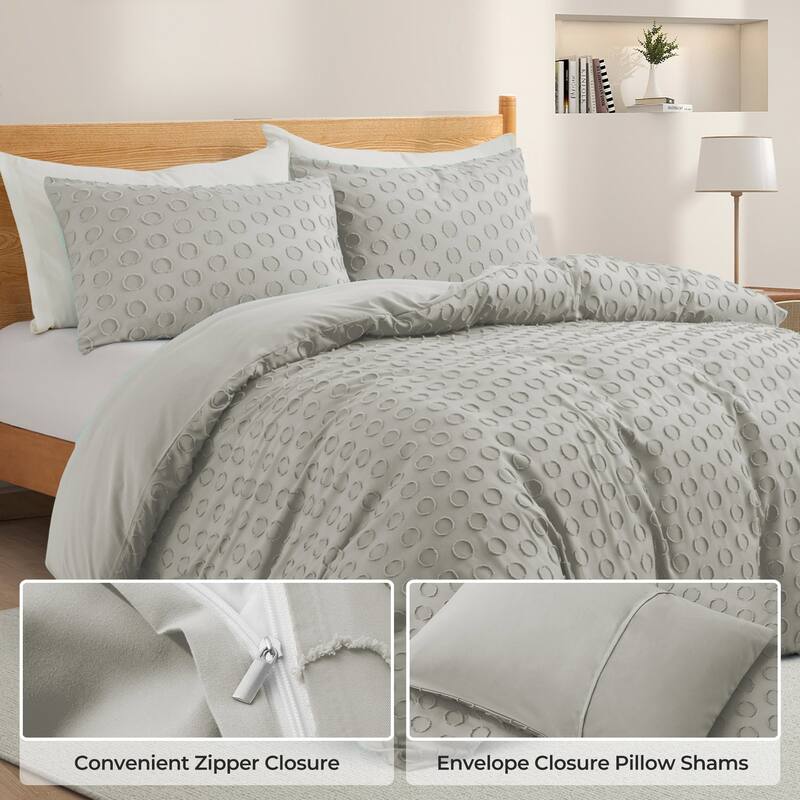 Stylish Full Polyester Clipped Geometric Duvet Cover & Pillowcase Set