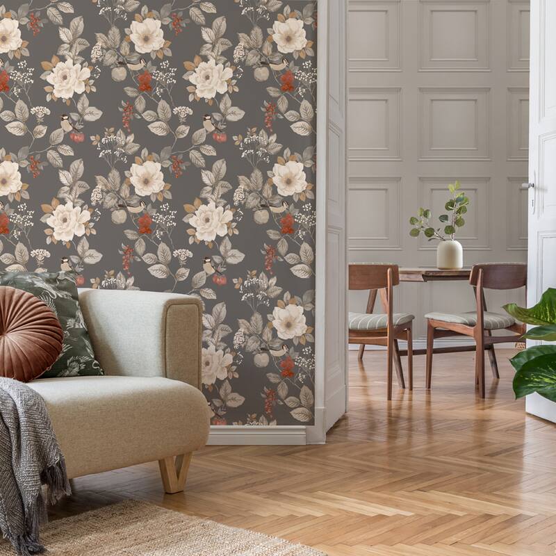 Belgravia Decor Bramble Charcoal Floral Wallpaper
